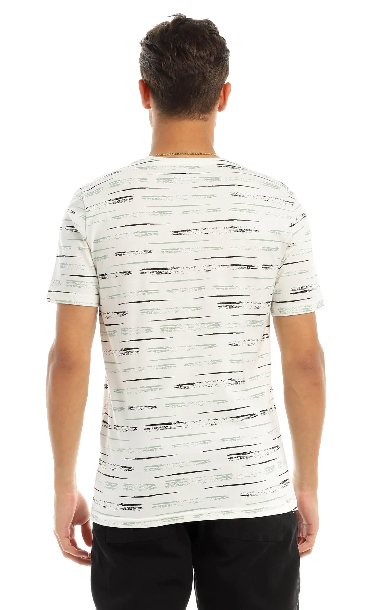 97376 "Exploring" Printing & Self Patterned T-Shirt - Off White