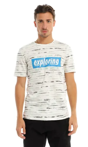 97376 "Exploring" Printing & Self Patterned T-Shirt - Off White