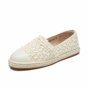 BeauToday Handmade Sheepskin Slip-on Espadrilles Flats in Beige for Women