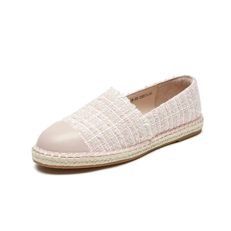 BeauToday Handmade Sheepskin Slip-on Espadrilles Flats in Beige for Women