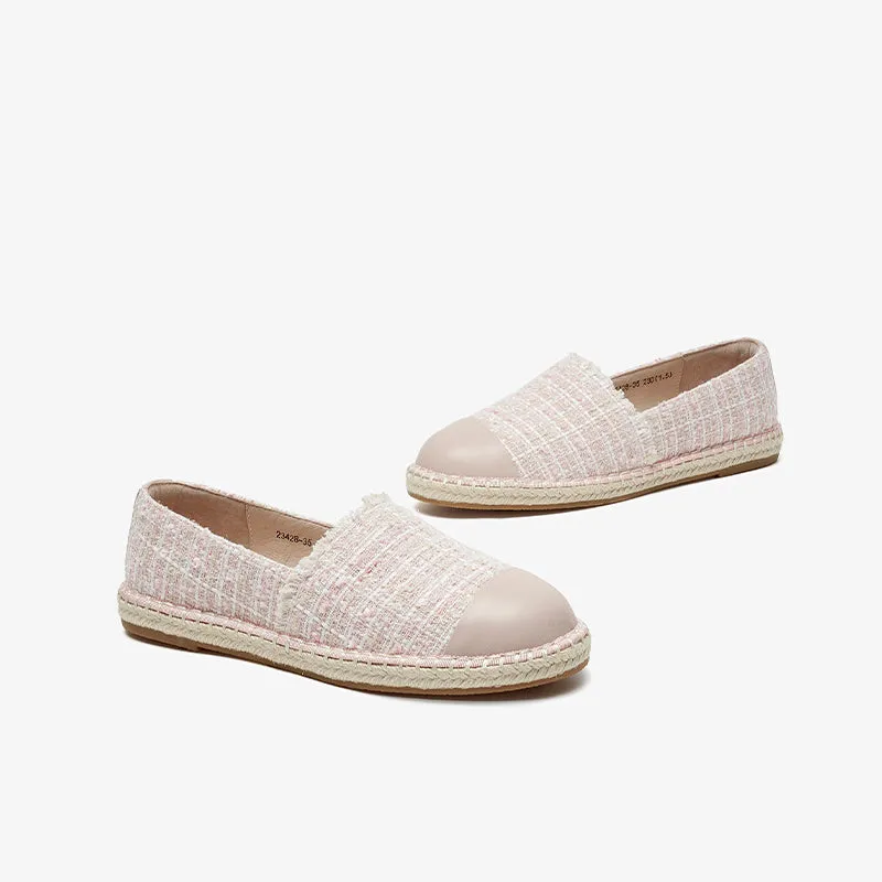 BeauToday Handmade Sheepskin Slip-on Espadrilles Flats in Beige for Women