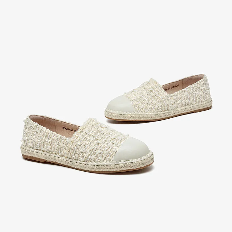 BeauToday Handmade Sheepskin Slip-on Espadrilles Flats in Beige for Women