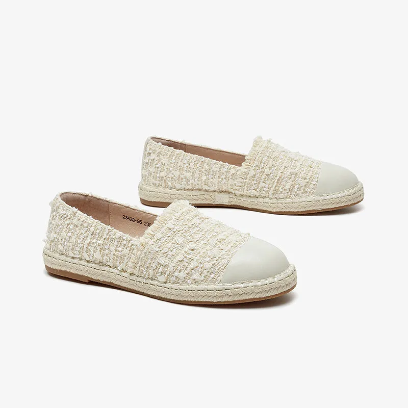 BeauToday Handmade Sheepskin Slip-on Espadrilles Flats in Beige for Women