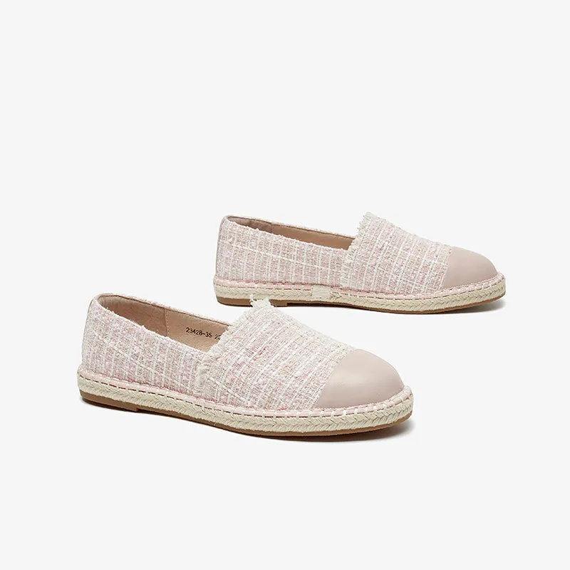 BeauToday Handmade Sheepskin Slip-on Espadrilles Flats in Beige for Women