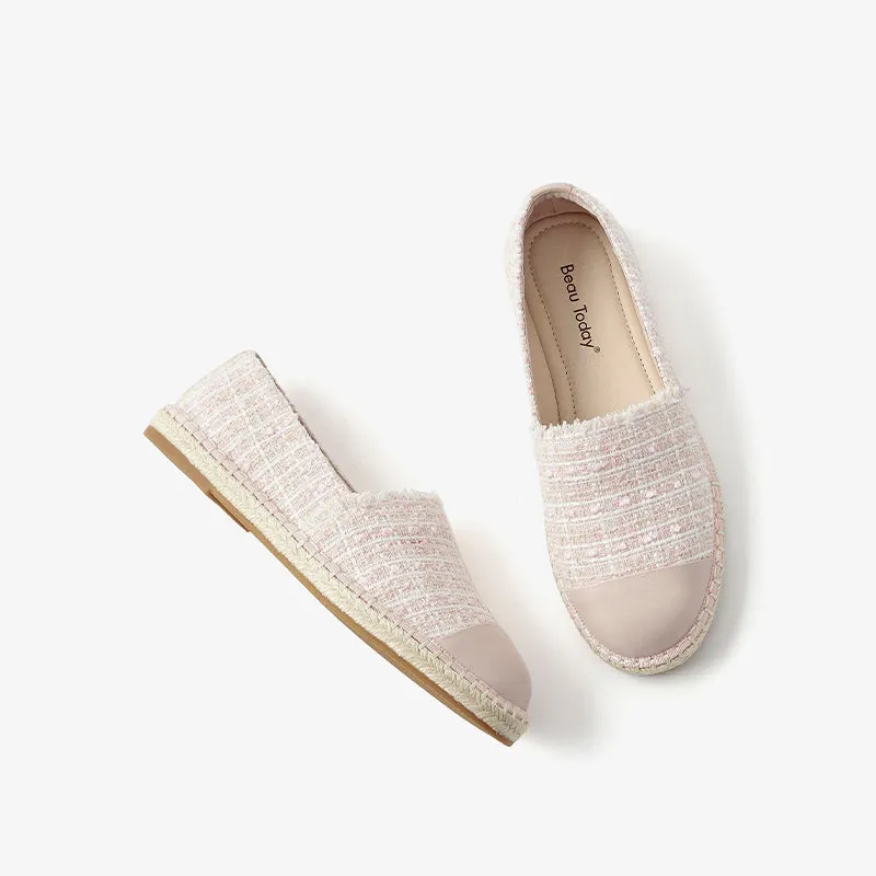 BeauToday Handmade Sheepskin Slip-on Espadrilles Flats in Beige for Women