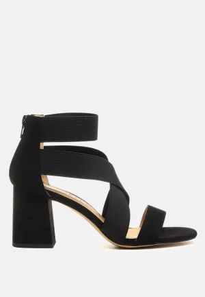 Benicia Elastic Strappy Block Heel Sandals