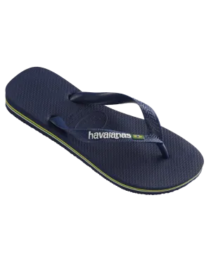 Boys Brazil Logo Flip Flops in Navy Blue