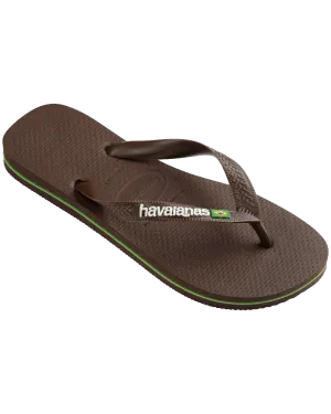 Brazil Logo Flip Flops in Dark Brown & White