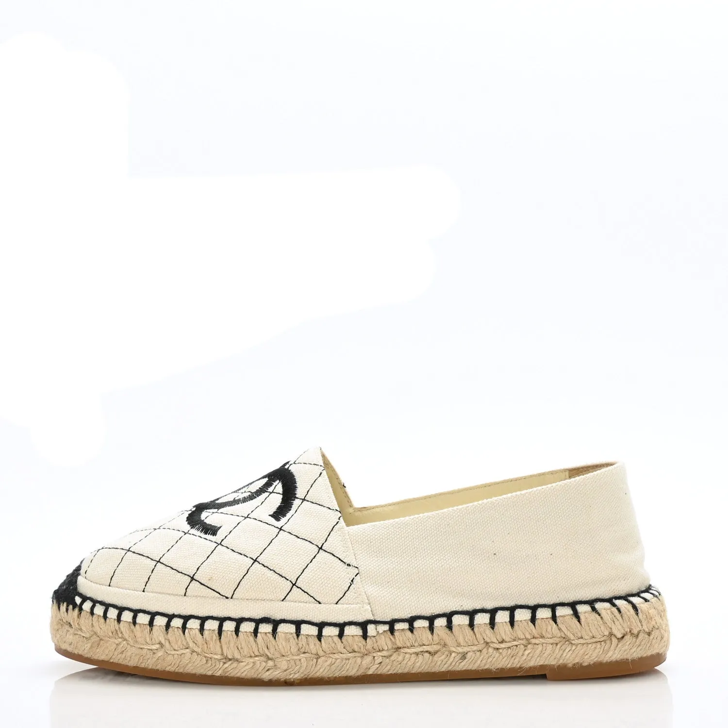 CHANEL BIARRITZ CC QUILTED CANVAS ESPADRILLS