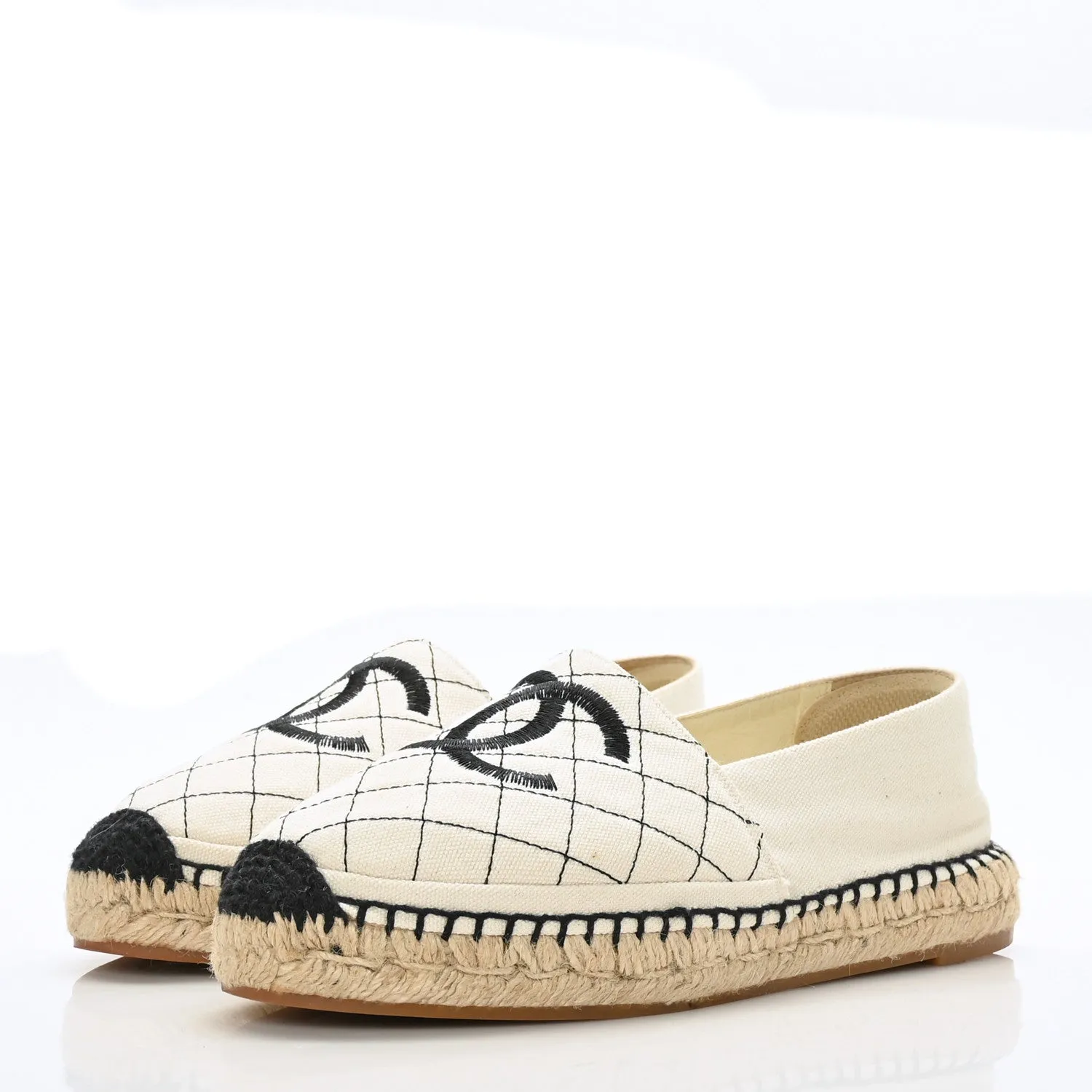 CHANEL BIARRITZ CC QUILTED CANVAS ESPADRILLS