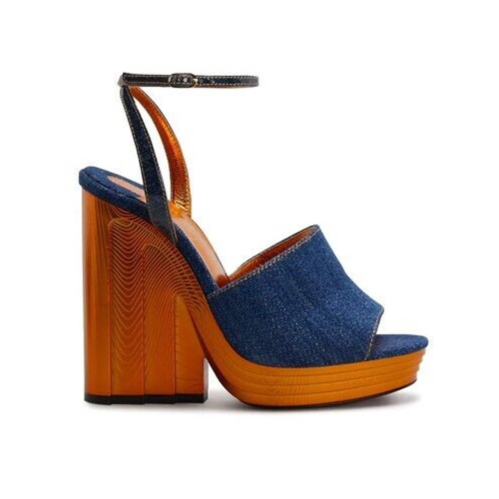 Christian Louboutin Mira Colunata 120 Denim Platform Wedge Sandals Pump Blue