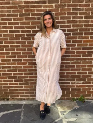 Elizabeth Maxi Short Sleeve Tan and White Stripe