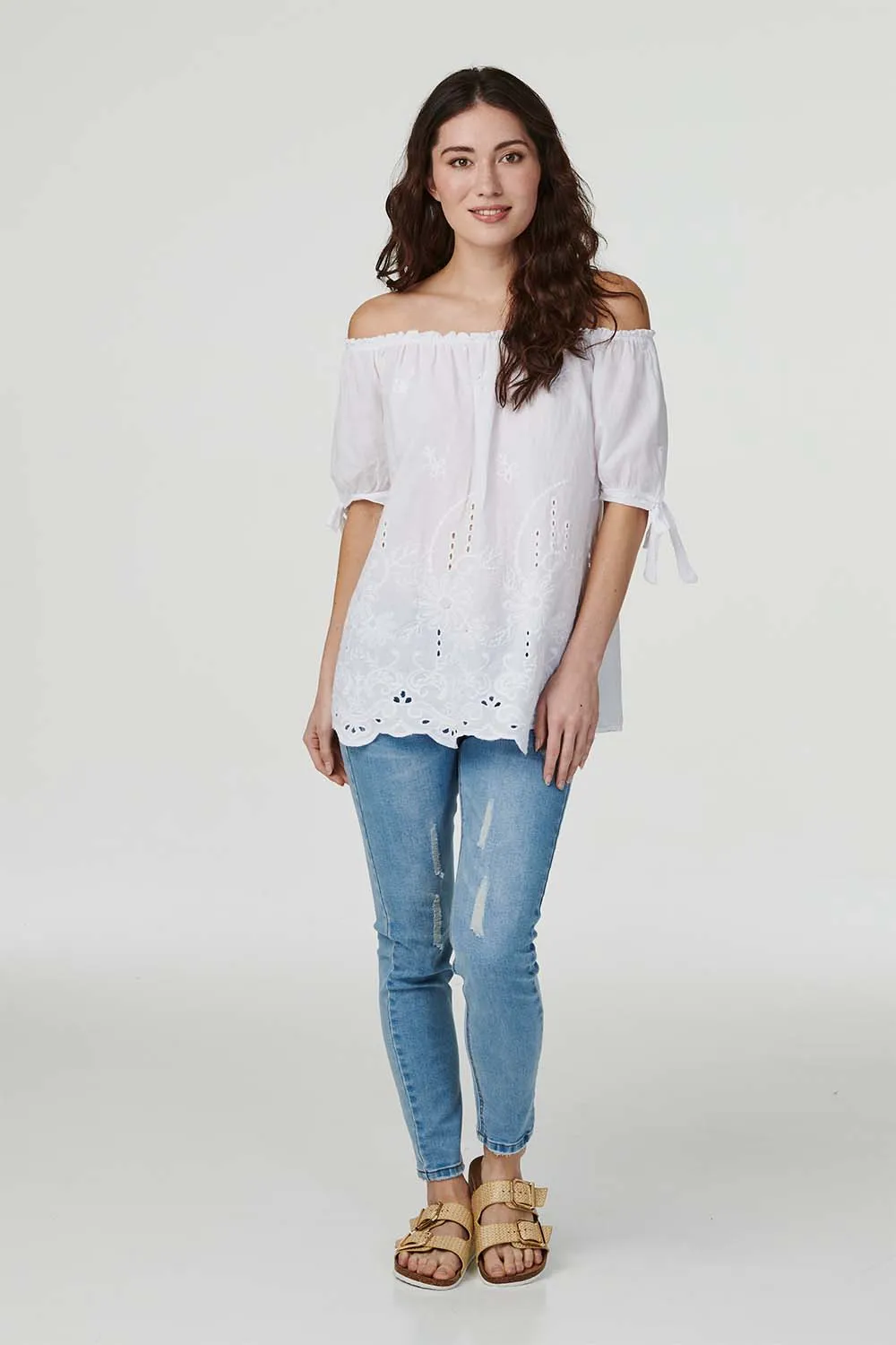 Embroidered Off The Shoulder Blouse