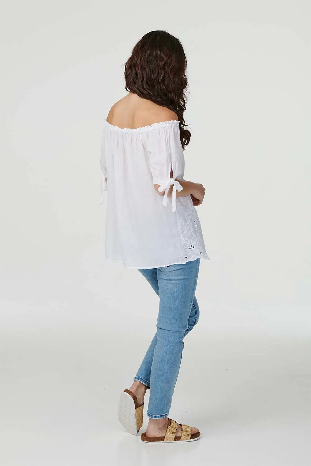 Embroidered Off The Shoulder Blouse