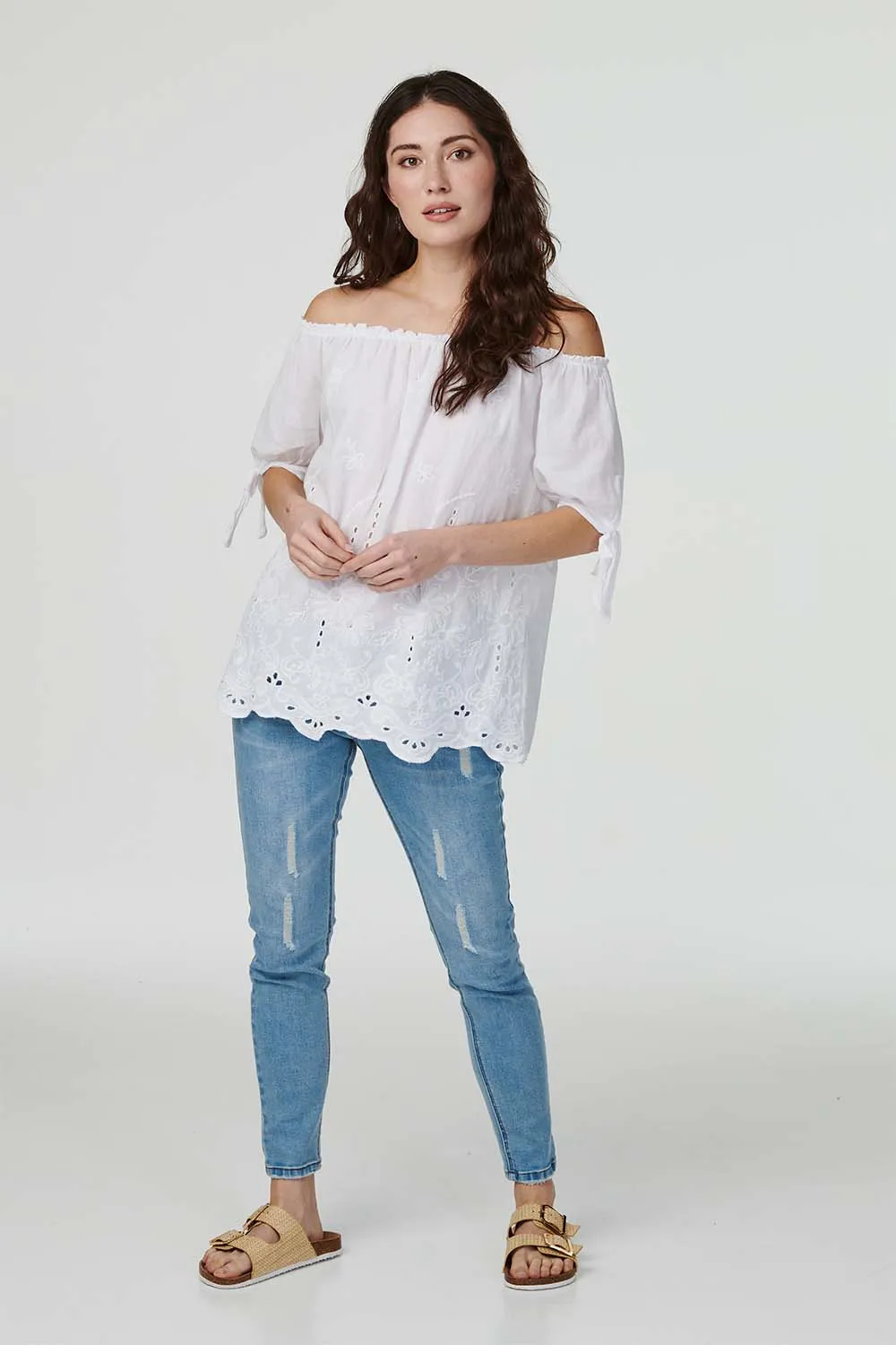 Embroidered Off The Shoulder Blouse