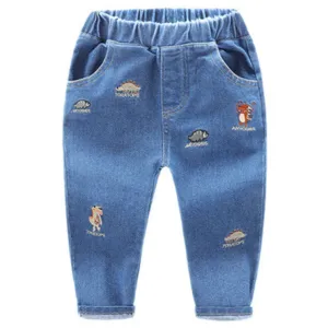 Embroidery Cartoon Pattern Printed Jeans Baby Toddler Kid Jeans