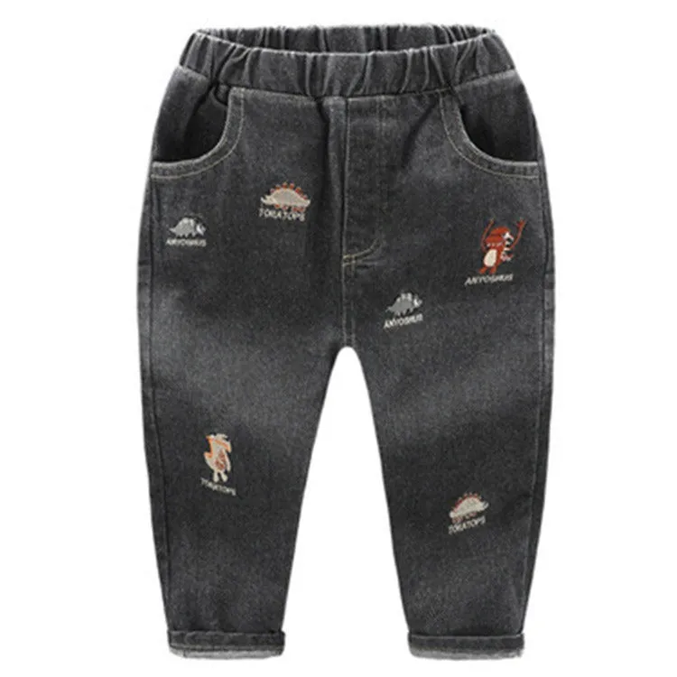 Embroidery Cartoon Pattern Printed Jeans Baby Toddler Kid Jeans