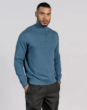 ESSENTIAL HALF ZIP KNITTED JUMPER - DARK TEAL