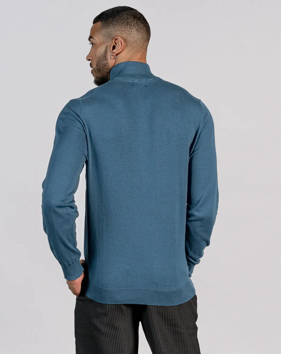 ESSENTIAL HALF ZIP KNITTED JUMPER - DARK TEAL