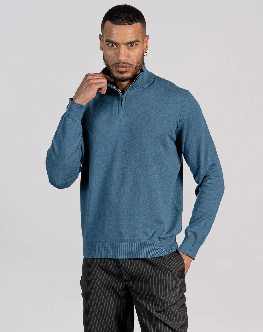 ESSENTIAL HALF ZIP KNITTED JUMPER - DARK TEAL