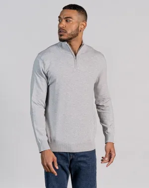 ESSENTIAL HALF ZIP KNITTED JUMPER - MID GREY