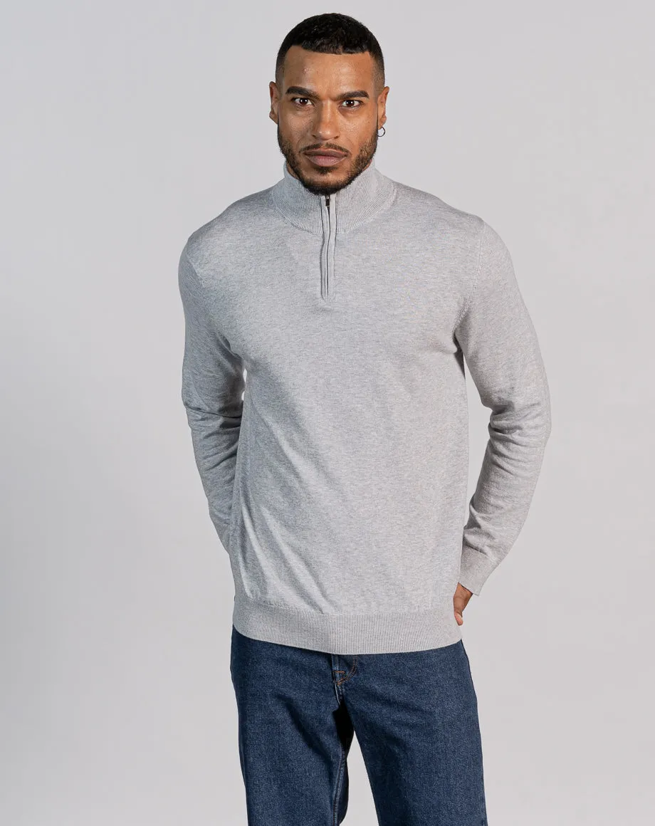 ESSENTIAL HALF ZIP KNITTED JUMPER - MID GREY