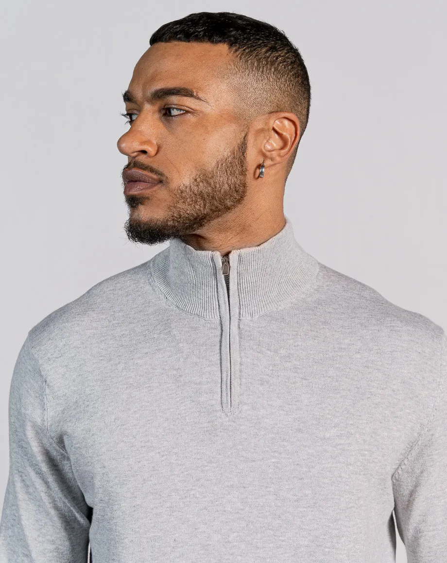 ESSENTIAL HALF ZIP KNITTED JUMPER - MID GREY