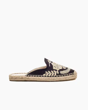 Floral Pattern Embroidered Espadrille Flat Mules