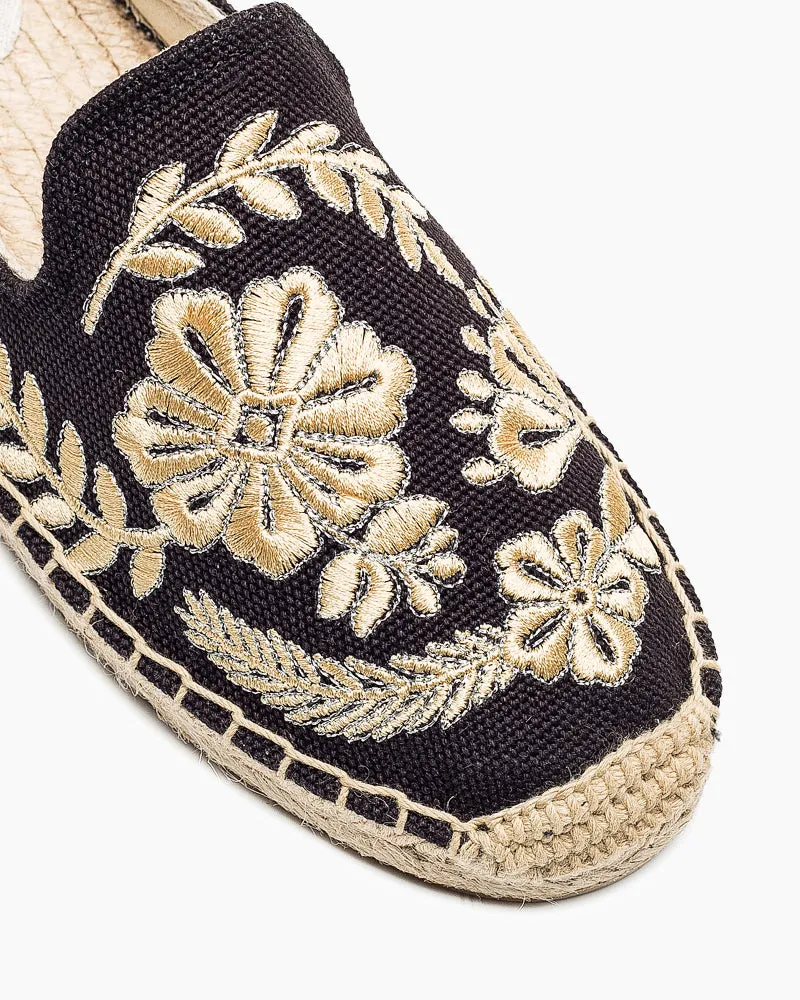 Floral Pattern Embroidered Espadrille Flat Mules