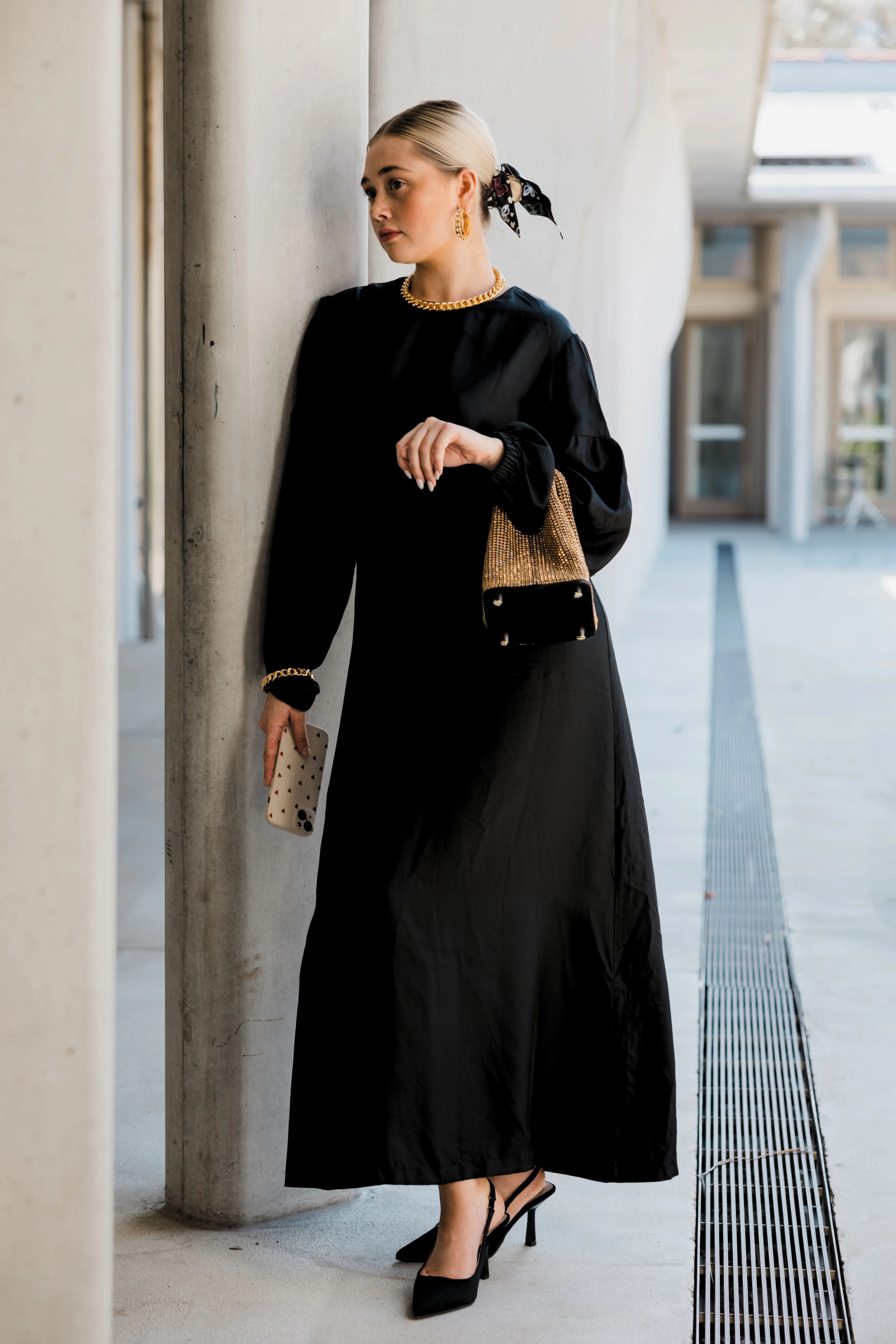 Gabriella Long Sleeve Silk Maxi Black