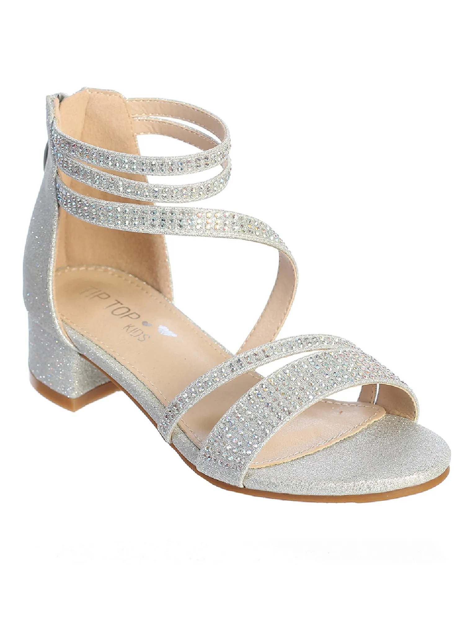 Girls Silver Rhinestone Closed Heel Strappy Sandal 9 Toddler-5 Kids