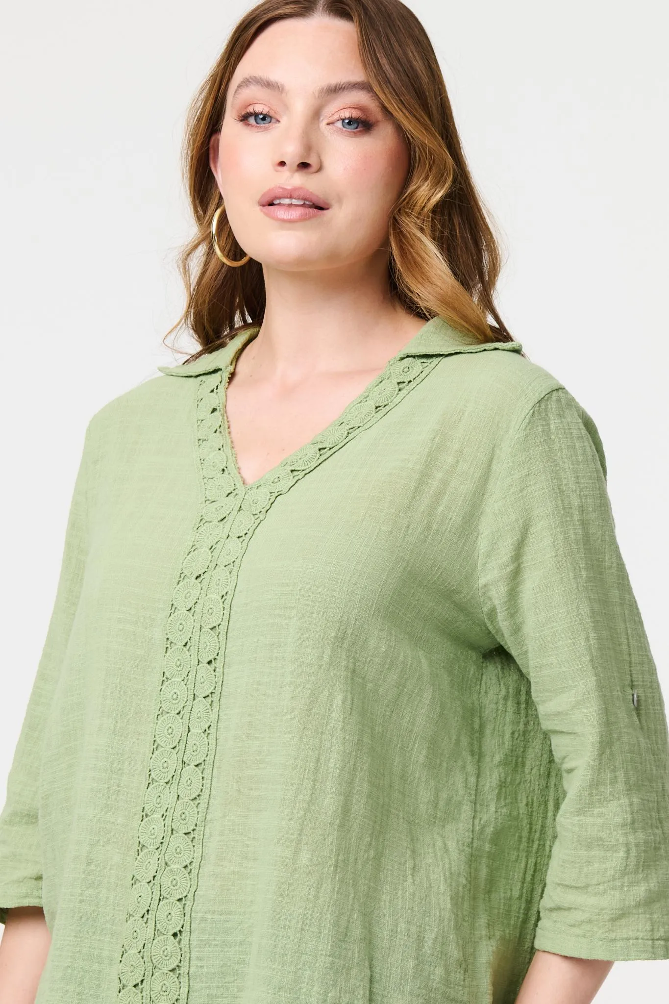 Lace Detail V-Neck Relaxed Blouse