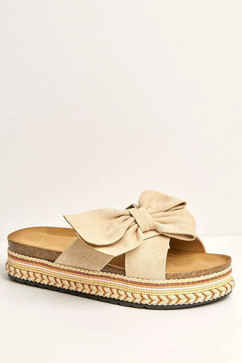 Lucia Crossover Knotted Bow Band Espadrilles in Beige