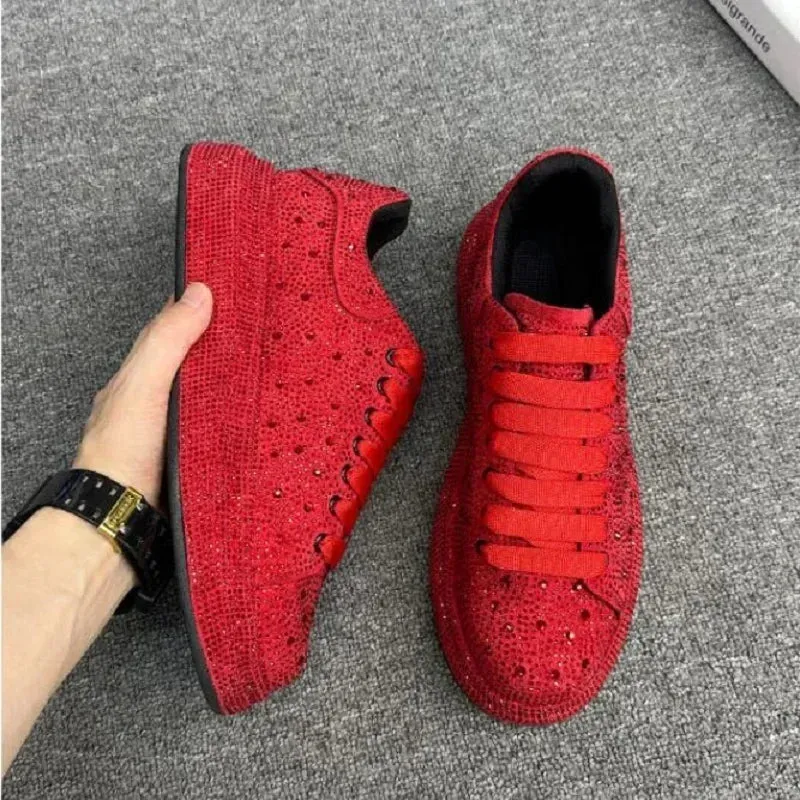 Luxury Designer Fashion Men’s Red Black Rhinestone Platform Shoes – Casual Flats Moccasins Male Sneakers Espadrilles