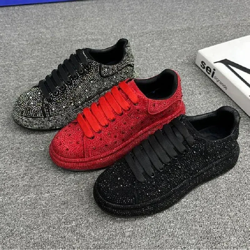 Luxury Designer Fashion Men’s Red Black Rhinestone Platform Shoes – Casual Flats Moccasins Male Sneakers Espadrilles