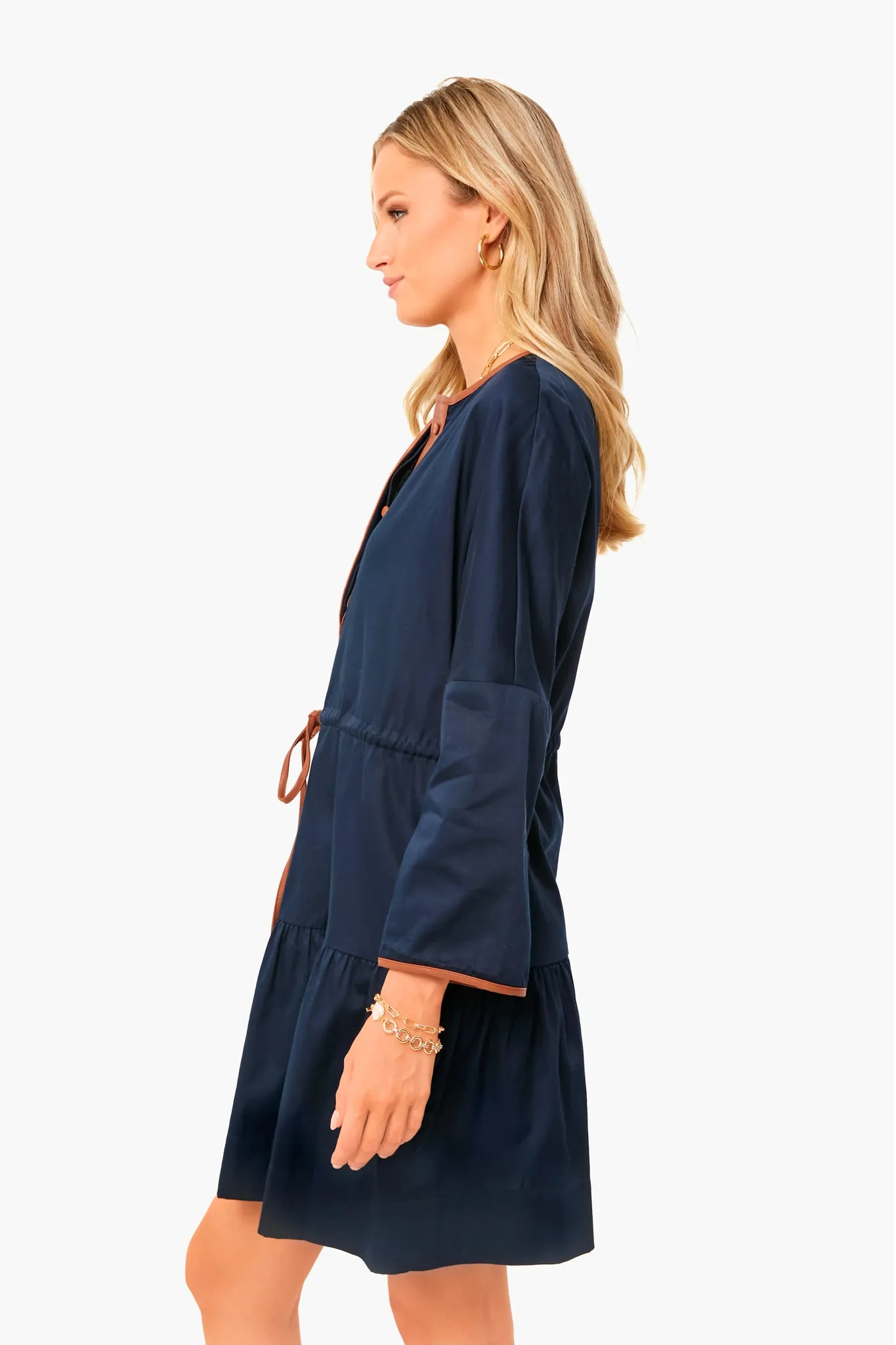 Navy with Leather Lucy Dress