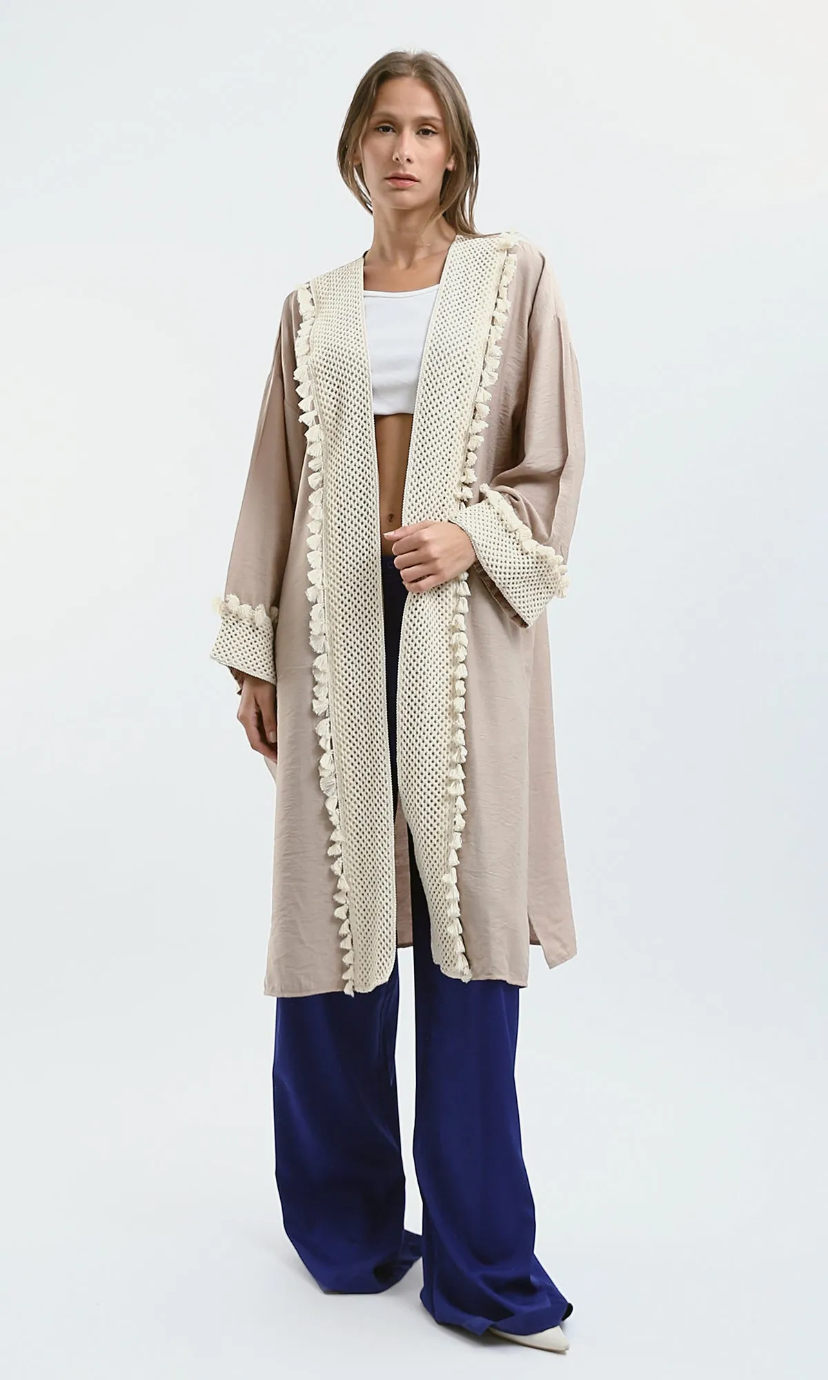 O178809 Casual Slip On Comfy Light Coffee Cardigan