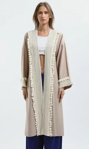 O178809 Casual Slip On Comfy Light Coffee Cardigan