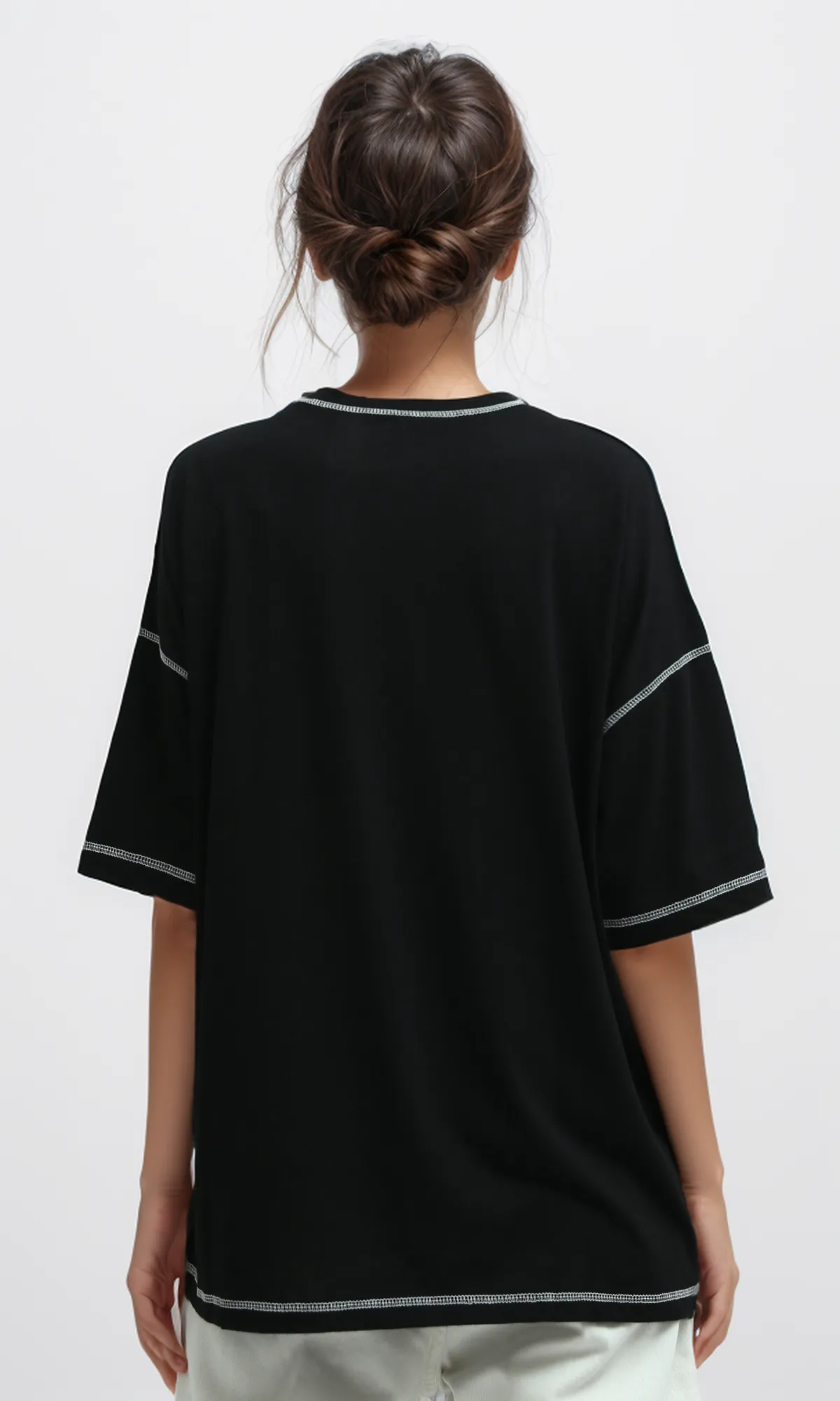 O181663 Stitched Elbow-Sleeves Black Summer Long Tee