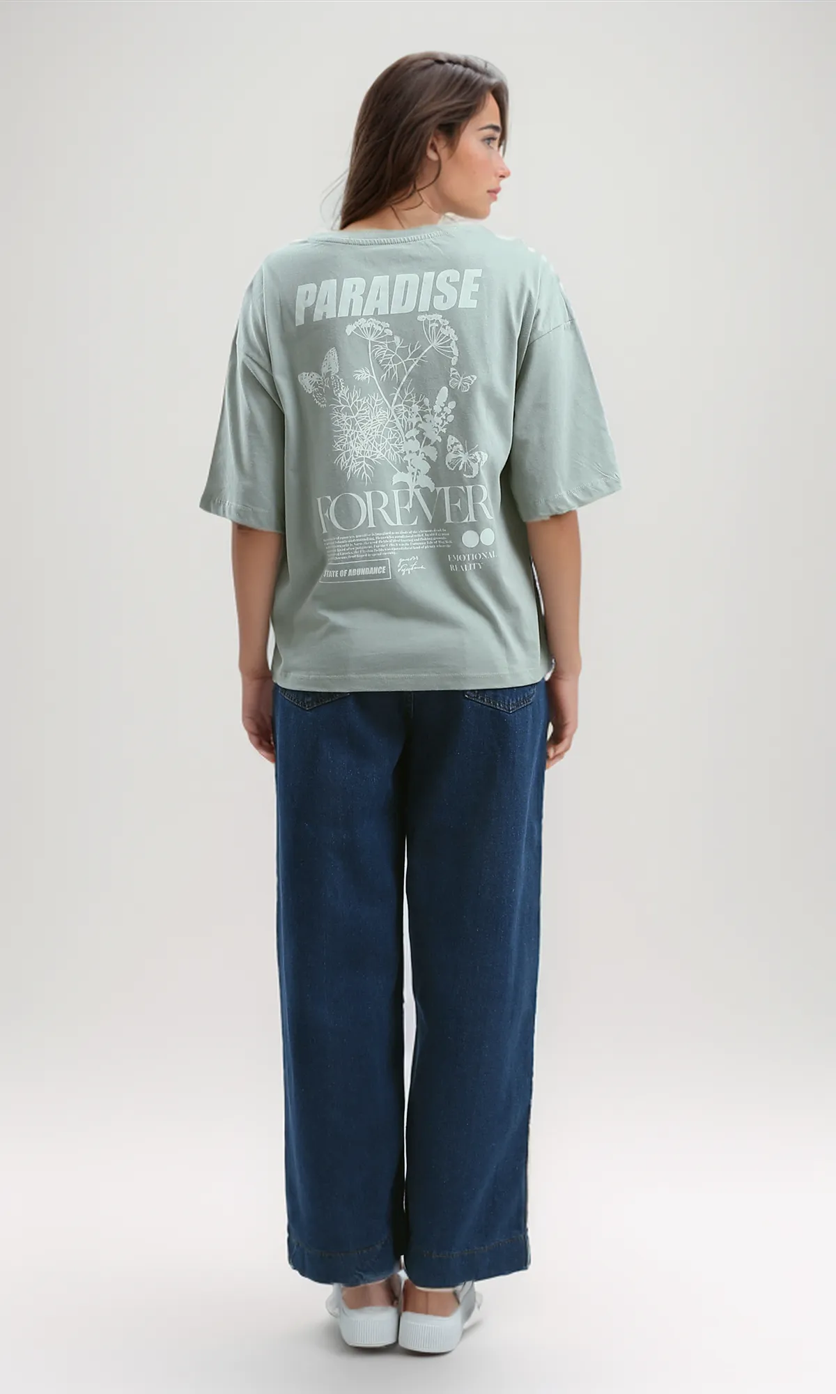 O192298 "Paradise" Print Light Grey Relaxed Fit Tee