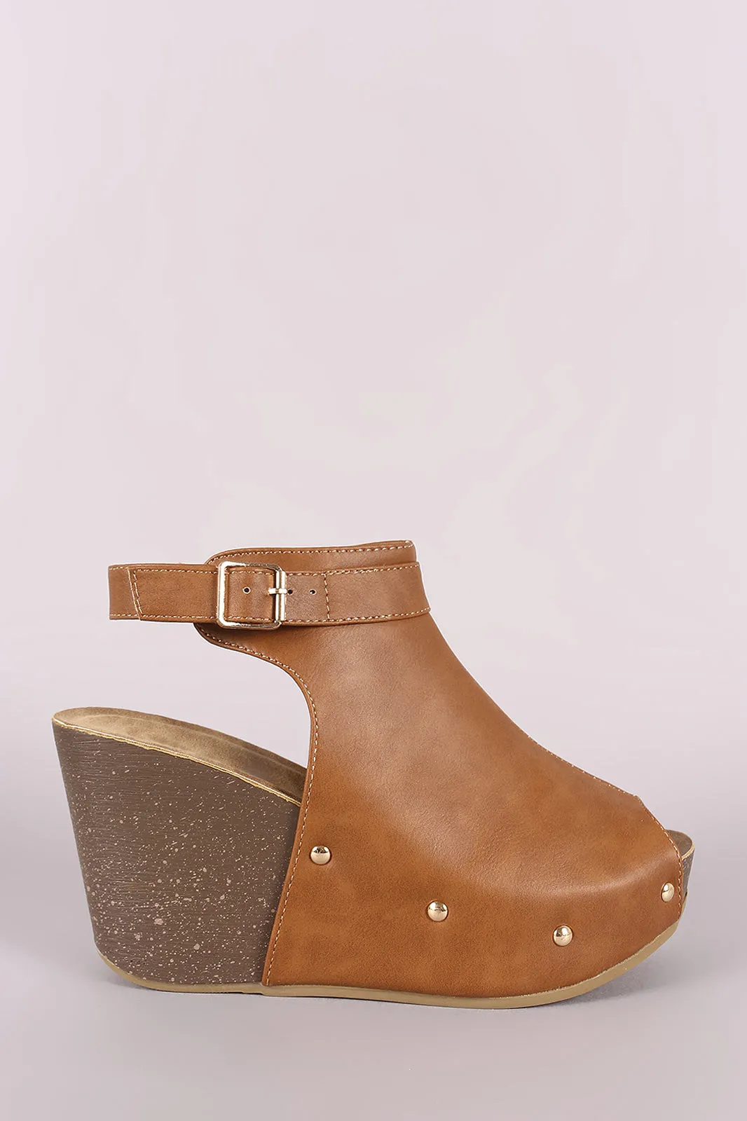 Peep Toe Studded Platform Mule Wedge