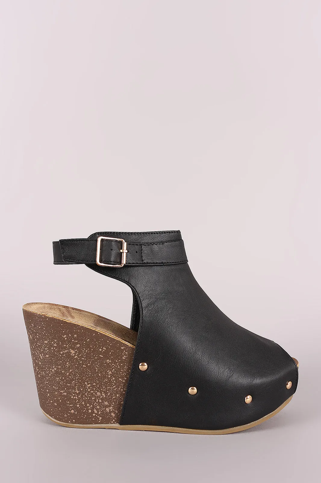 Peep Toe Studded Platform Mule Wedge