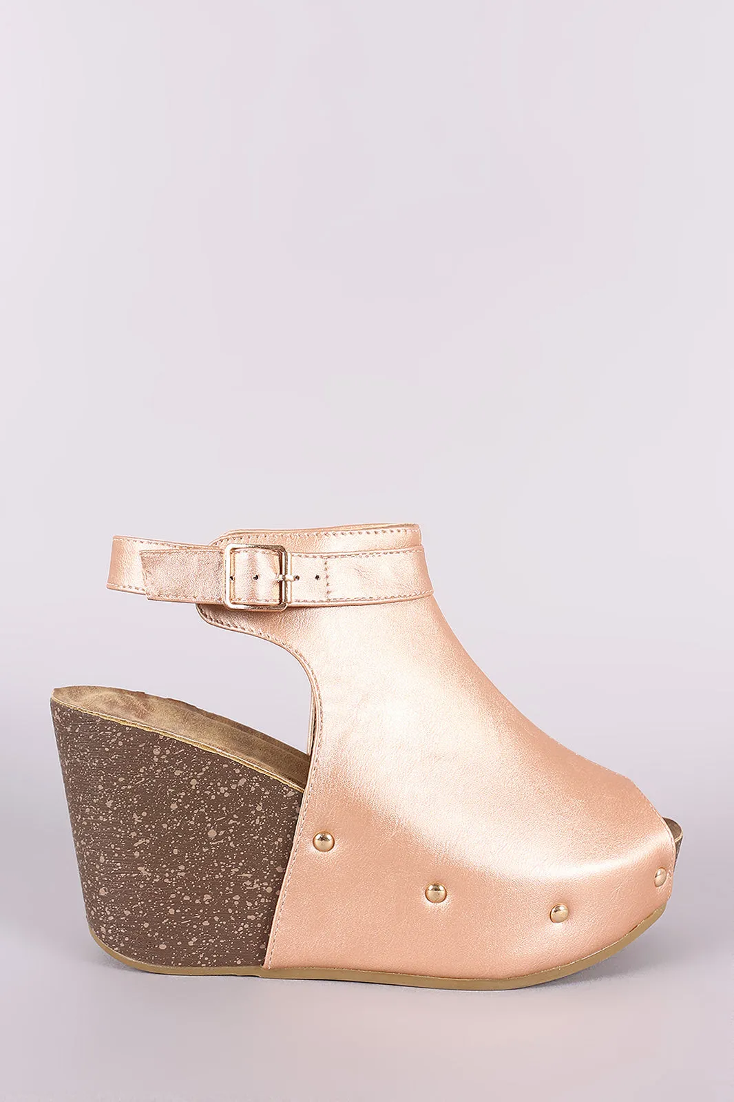 Peep Toe Studded Platform Mule Wedge