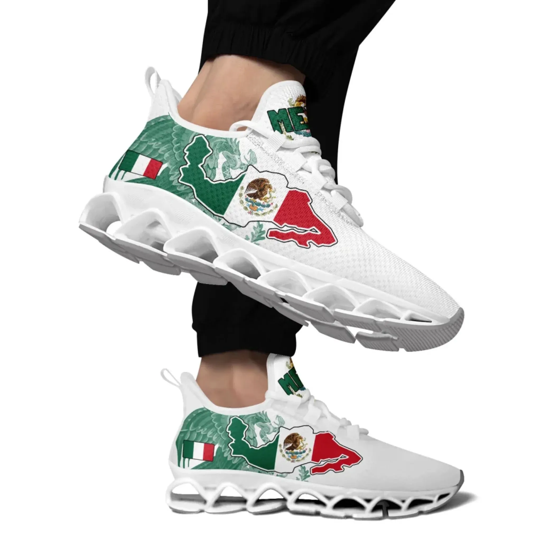 Personalized Mexico Flag Sneakers, Custom Mexican Heritage Pride Shoes, Breathable Running Shoes