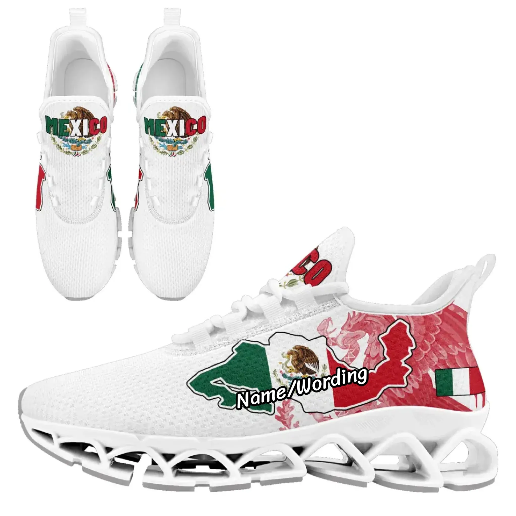 Personalized Mexico Flag Sneakers, Custom Mexican Heritage Pride Shoes, Breathable Running Shoes