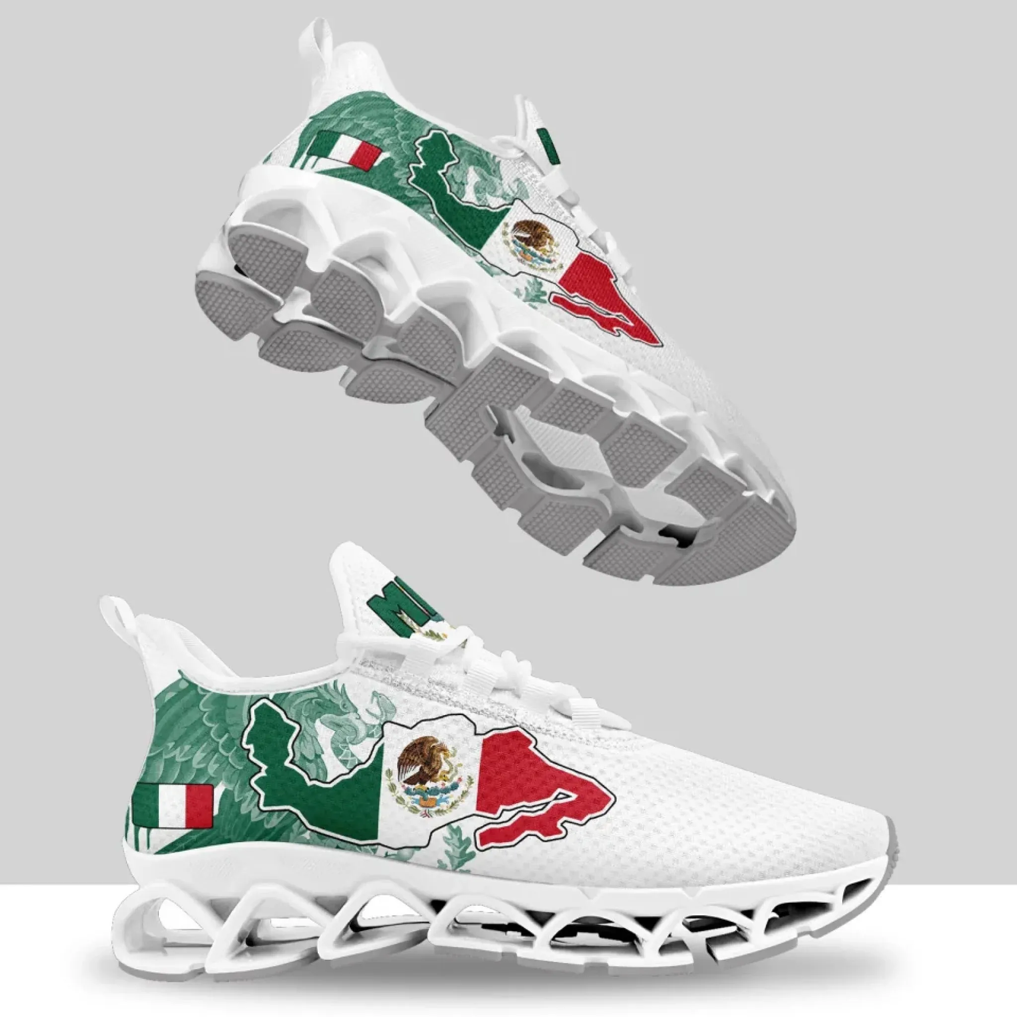 Personalized Mexico Flag Sneakers, Custom Mexican Heritage Pride Shoes, Breathable Running Shoes