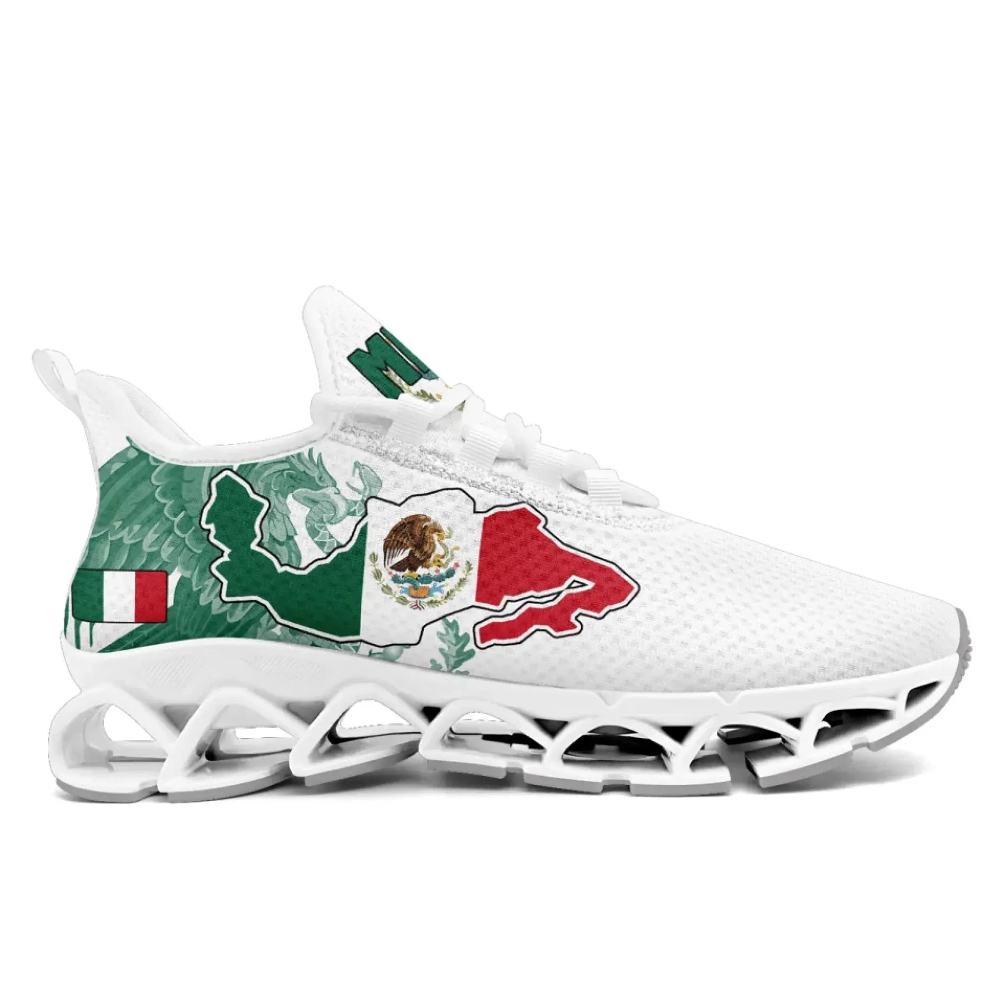 Personalized Mexico Flag Sneakers, Custom Mexican Heritage Pride Shoes, Breathable Running Shoes