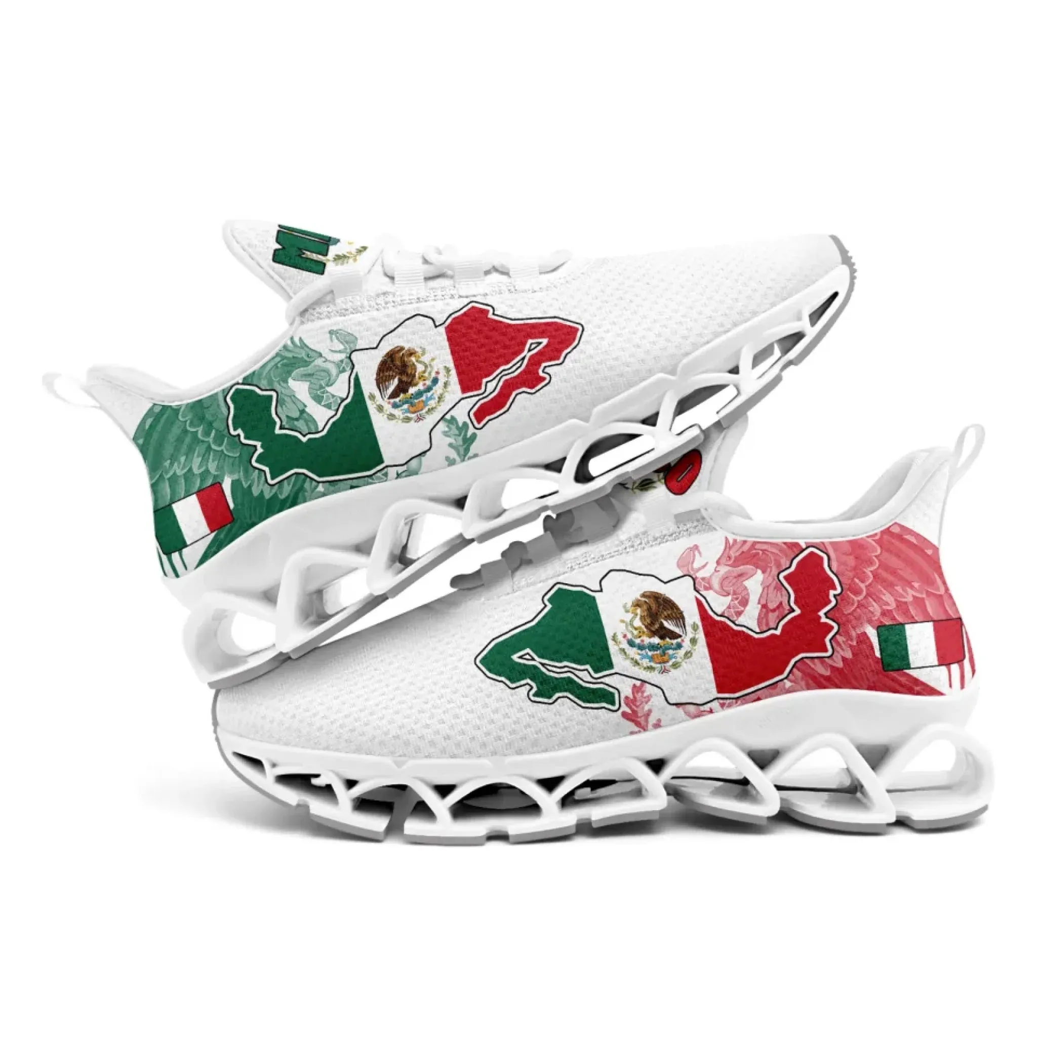 Personalized Mexico Flag Sneakers, Custom Mexican Heritage Pride Shoes, Breathable Running Shoes