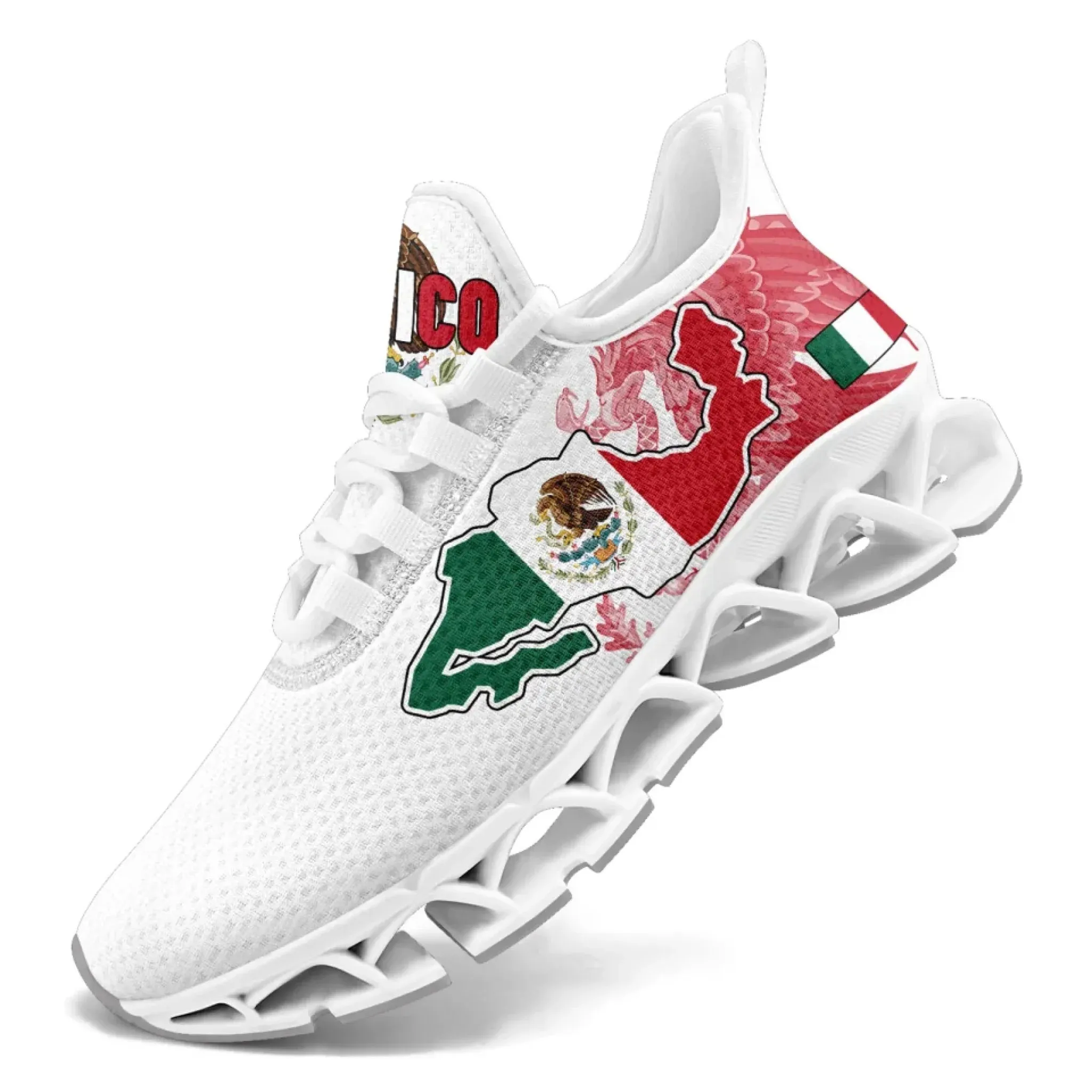 Personalized Mexico Flag Sneakers, Custom Mexican Heritage Pride Shoes, Breathable Running Shoes