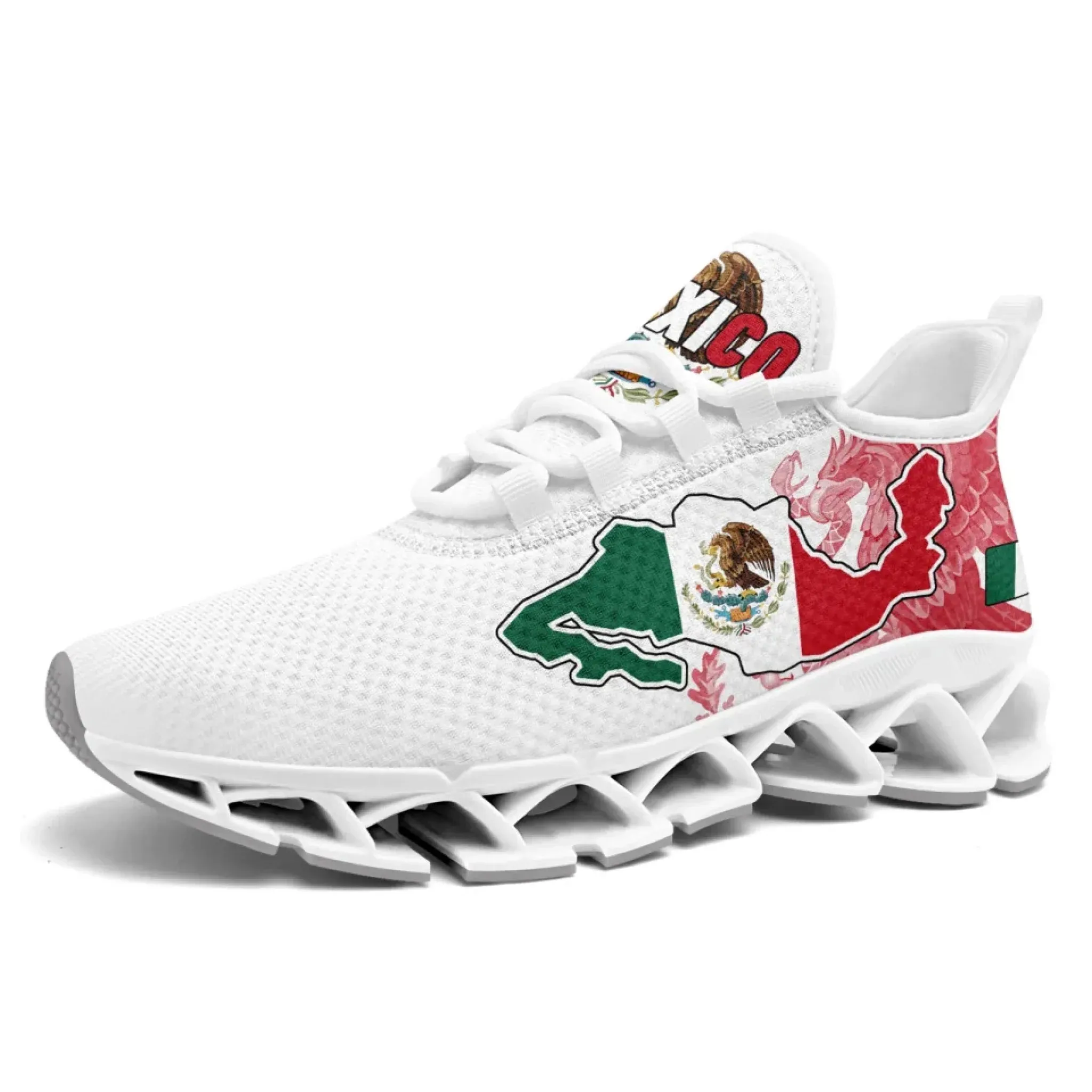 Personalized Mexico Flag Sneakers, Custom Mexican Heritage Pride Shoes, Breathable Running Shoes